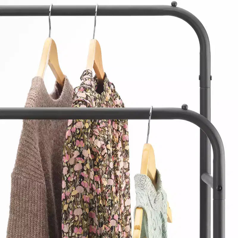 Whitmor Double Rod Garment Rack Black: Steel Frame, 61" Height, 43" Width, 17" Depth, Adult Assembly Required