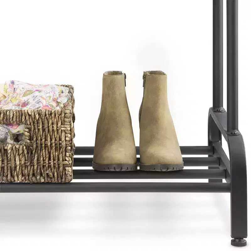 Whitmor Double Rod Garment Rack Black: Steel Frame, 61" Height, 43" Width, 17" Depth, Adult Assembly Required