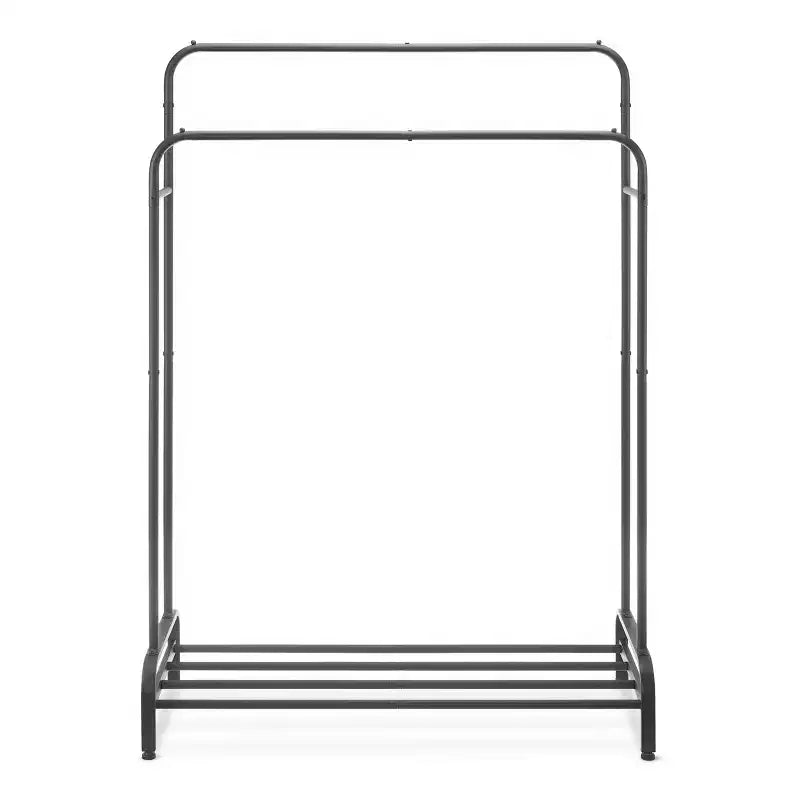 Whitmor Double Rod Garment Rack Black: Steel Frame, 61" Height, 43" Width, 17" Depth, Adult Assembly Required