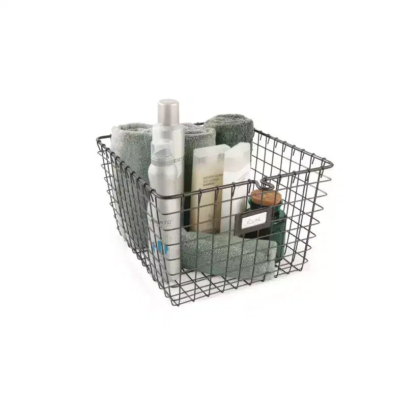Spectrum Diversified Medium Storage Basket Dark Gray: Metal Utility Cabinet, Portable Universal Organizer, 16"x11.1"x12.25"