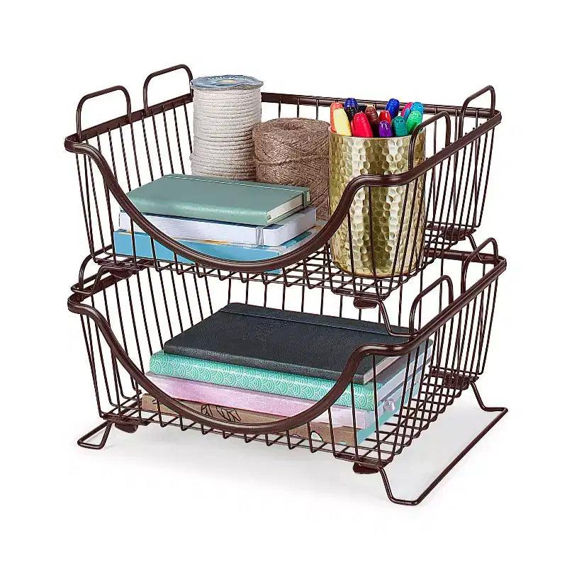 Spectrum Diversified Ashley Stacking Basket Tray Silver: Portable Metal Storage & Organization, Universal Utility Cabinet