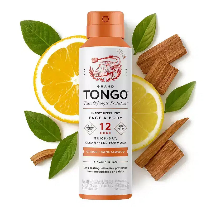 Grand Tongo DEET-Free Picaridin Insect Repellent Family Formula - Citrus + Sandalwood - 4.5oz: 12-Hour Protection, Skin Application, Aerosol Spray