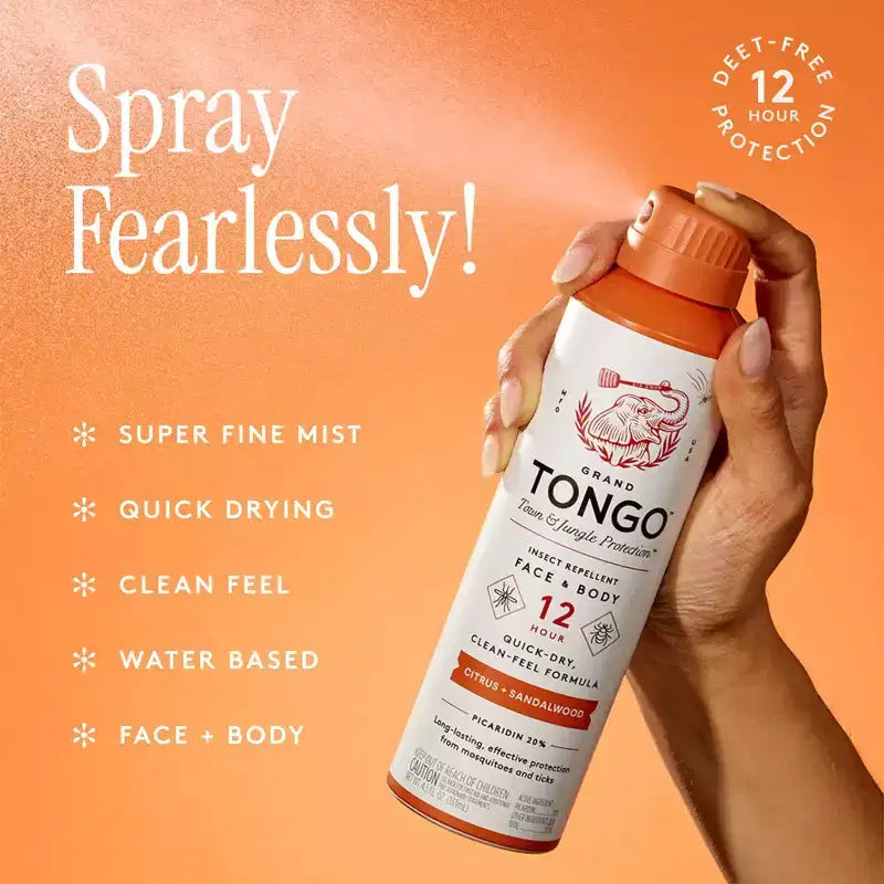 Grand Tongo DEET-Free Picaridin Insect Repellent Family Formula - Citrus + Sandalwood - 4.5oz: 12-Hour Protection, Skin Application, Aerosol Spray