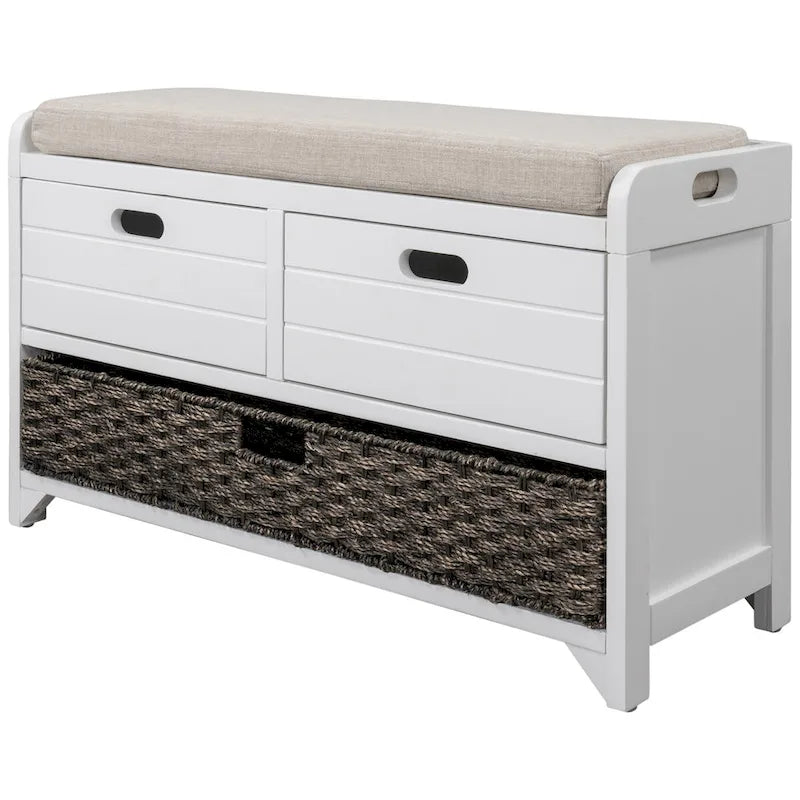 Wood Storage Bench with 2 Woven Baskets by Harper&Bright Designs