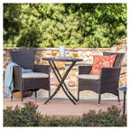 Malaga 3pc All-Weather Wicker Patio Bistro Set - Brown - Christopher Knight Home: Weather-Resistant, Cushioned Chairs