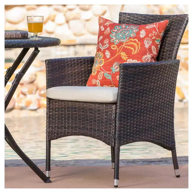 Malaga 3pc All-Weather Wicker Patio Bistro Set - Brown - Christopher Knight Home: Weather-Resistant, Cushioned Chairs