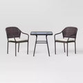3pc Steel Rust Resistant Outdoor Patio Bistro Set with Cushions Dark Brown - Room Essentials™: Steel Frame, Tempered Glass Table