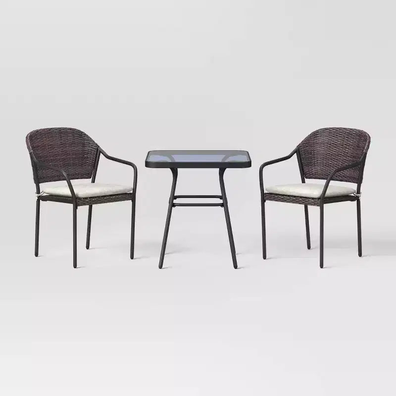 3pc Steel Rust Resistant Outdoor Patio Bistro Set with Cushions Dark Brown - Room Essentials™: Steel Frame, Tempered Glass Table