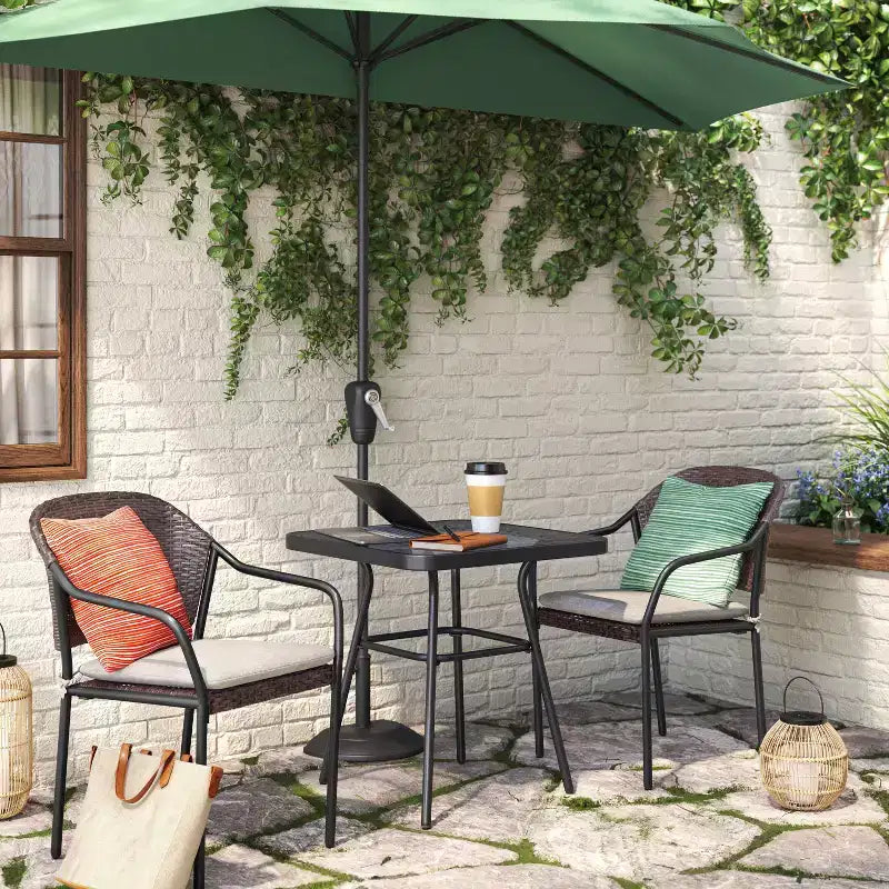 3pc Steel Rust Resistant Outdoor Patio Bistro Set with Cushions Dark Brown - Room Essentials™: Steel Frame, Tempered Glass Table