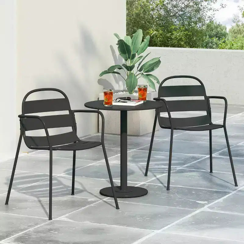 Terra Nova Outdoor 3pc Bistro Set: Matte Black, Curved Iron Frame, Round Table - Christopher Knight Home