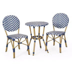 Christopher Knight Home Picardy 3pc Outdoor Aluminum French Cafe Set - Navy/White/Bamboo