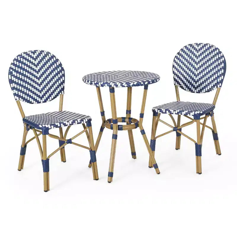 Christopher Knight Home Picardy 3pc Outdoor Aluminum French Cafe Set - Navy/White/Bamboo
