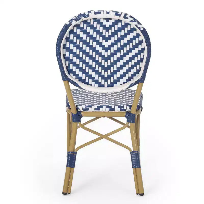 Christopher Knight Home Picardy 3pc Outdoor Aluminum French Cafe Set - Navy/White/Bamboo