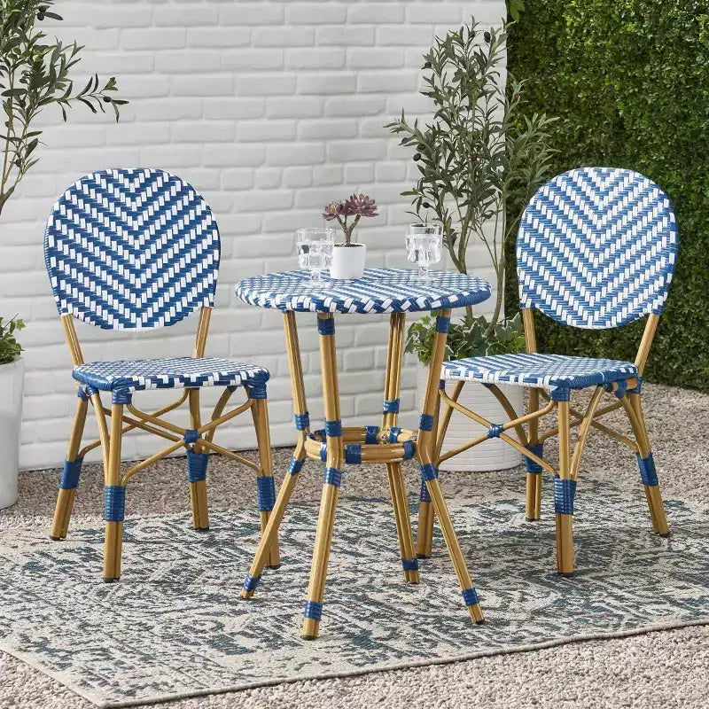Christopher Knight Home Picardy 3pc Outdoor Aluminum French Cafe Set - Navy/White/Bamboo