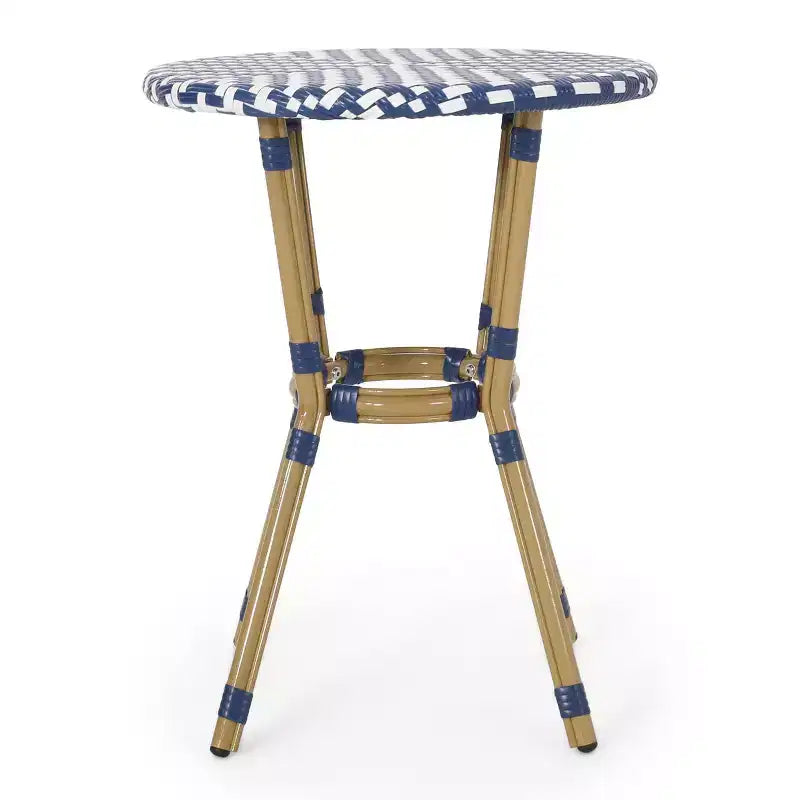 Christopher Knight Home Picardy 3pc Outdoor Aluminum French Cafe Set - Navy/White/Bamboo