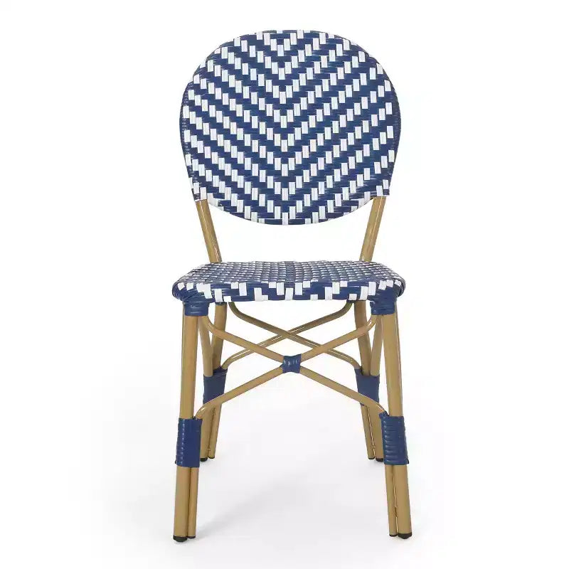 Christopher Knight Home Picardy 3pc Outdoor Aluminum French Cafe Set - Navy/White/Bamboo