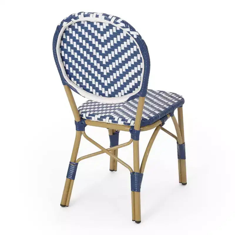 Christopher Knight Home Picardy 3pc Outdoor Aluminum French Cafe Set - Navy/White/Bamboo