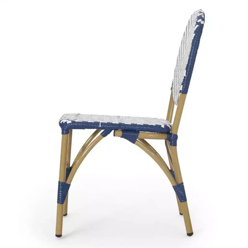 Christopher Knight Home Picardy 3pc Outdoor Aluminum French Cafe Set - Navy/White/Bamboo