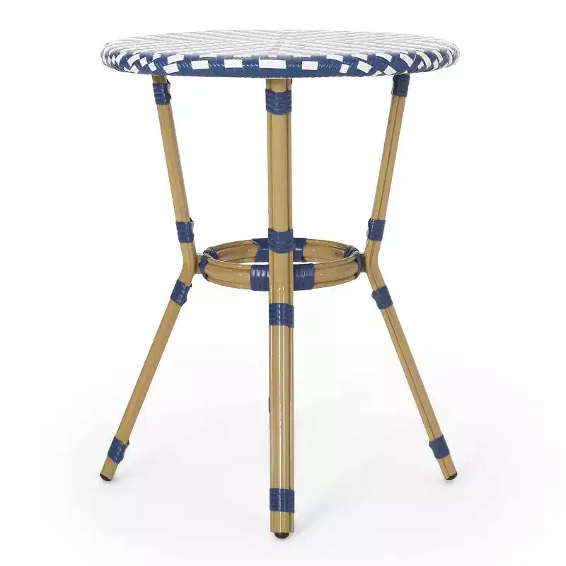 Christopher Knight Home Picardy 3pc Outdoor Aluminum French Cafe Set - Navy/White/Bamboo