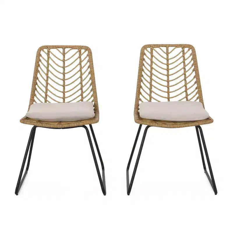 Berrien 2pk Outdoor Wicker Chairs with Cushion - Light Brown/Beige/Black - Christopher Knight Home