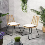 Berrien 2pk Outdoor Wicker Chairs with Cushion - Light Brown/Beige/Black - Christopher Knight Home