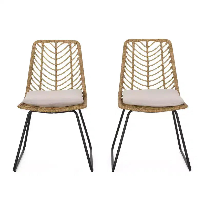 Berrien 2pk Outdoor Wicker Chairs with Cushion - Light Brown/Beige/Black - Christopher Knight Home