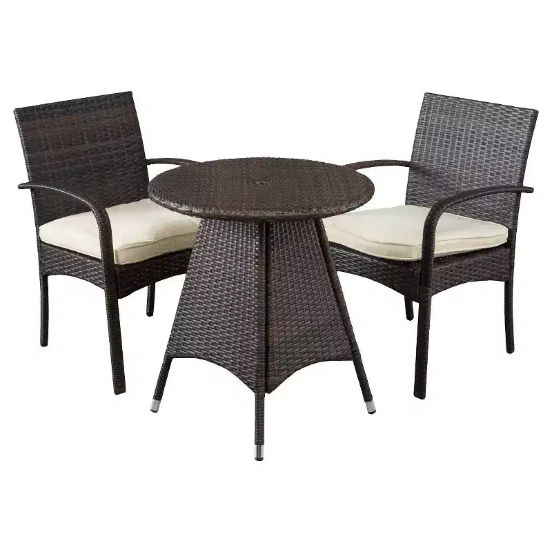 Peterson 3pc Wicker Patio Bistro Set with Cushions: Weather-Resistant, Iron Frame - Christopher Knight Home