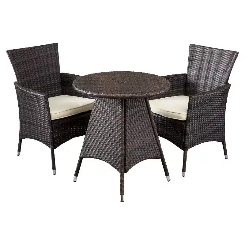 Melissa 3-piece Wicker Patio Bistro Set with Cushions: Metal Frame, Weather-Resistant - Christopher Knight Home