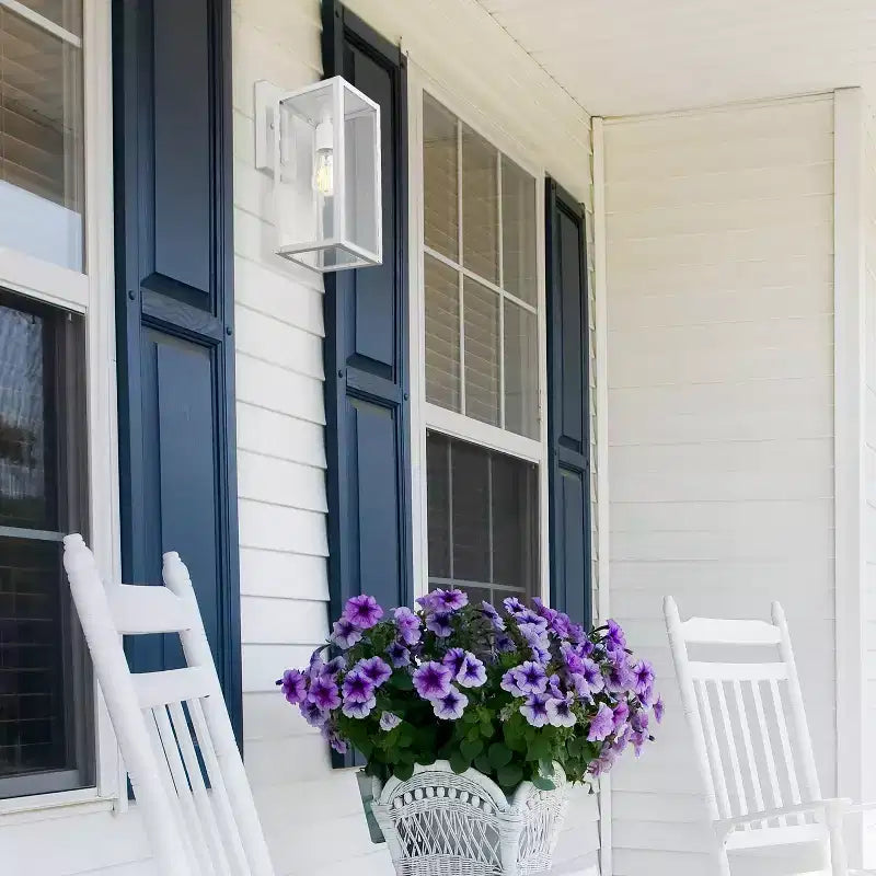 Globe Electric Bowery 1-Light 16" Metal Indoor Outdoor Wall Sconce with Clear Glass Shade Matte White