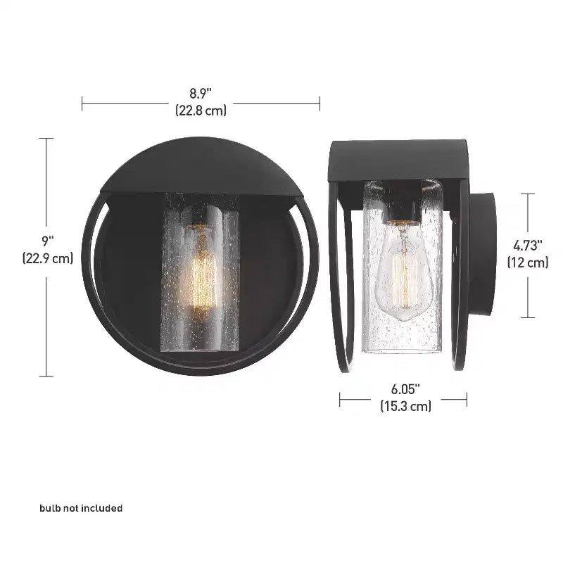 Globe Electric Neruda 1-Light 9" Metal Indoor Outdoor Wall Sconce with Seeded Glass Shade Matte Black