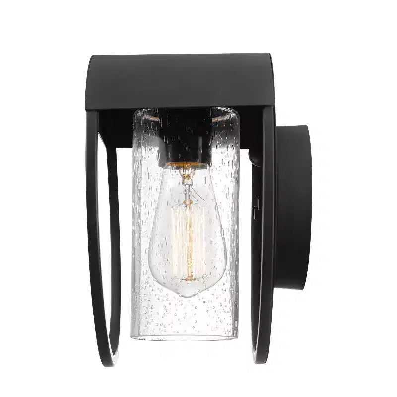 Globe Electric Neruda 1-Light 9" Metal Indoor Outdoor Wall Sconce with Seeded Glass Shade Matte Black
