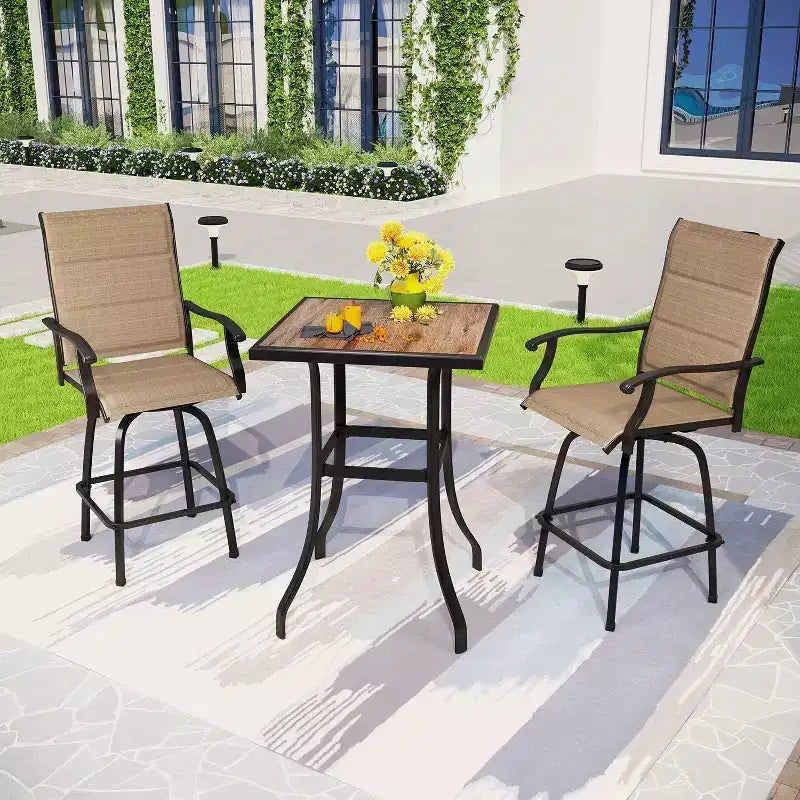 3pc Outdoor Swivel Bar Height Stools & Table - Captiva Designs: Patio Bistro Set, Rust-Resistant