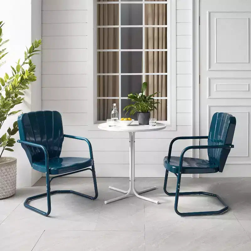 Ridgeland 3pc Outdoor Bistro Set with Table & 2 Chairs - Navy Gloss - Crosley