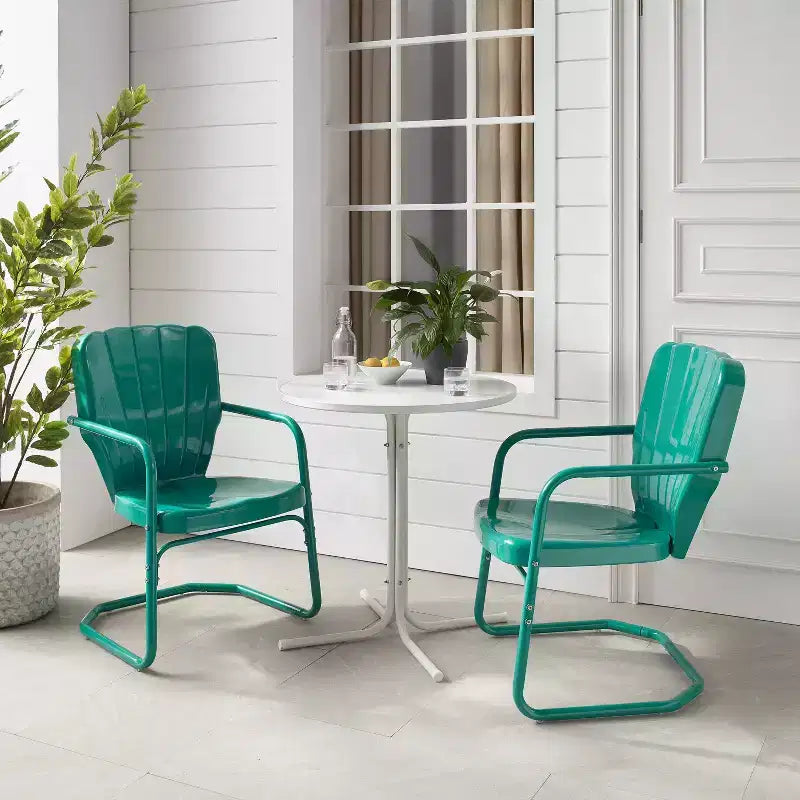 Ridgeland 3pc Outdoor Bistro Set with Table & 2 Chairs - Turquoise Gloss - Crosley