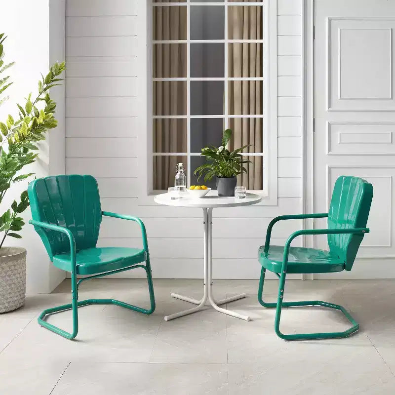 Ridgeland 3pc Outdoor Bistro Set with Table & 2 Chairs - Turquoise Gloss - Crosley