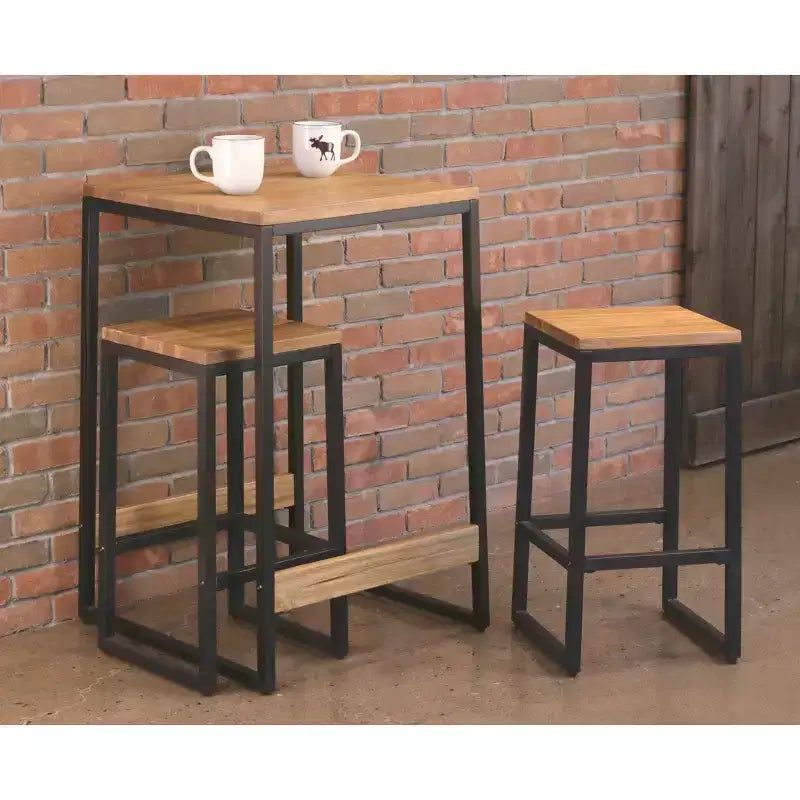 Berlin 3pc Patio Bistro Set - Merry Products: Acacia & Steel, Water-Resistant, 2 Stools with Table
