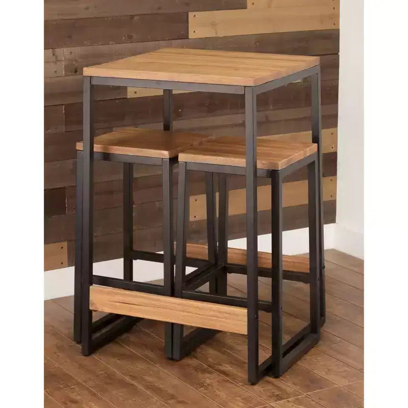 Berlin 3pc Patio Bistro Set - Merry Products: Acacia & Steel, Water-Resistant, 2 Stools with Table