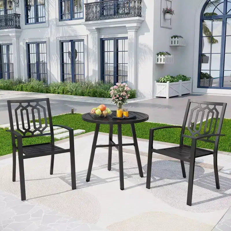 3pc Metal Table & Chairs - Black - Captiva Designs: Powder-Coated Steel Bistro Set, Weather-Resistant