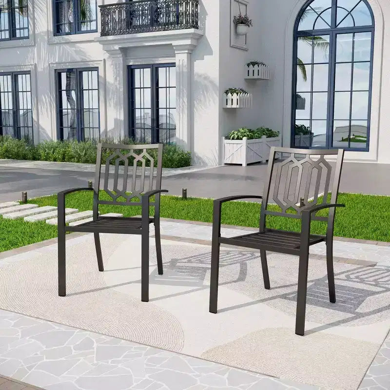 3pc Metal Table & Chairs - Black - Captiva Designs: Powder-Coated Steel Bistro Set, Weather-Resistant
