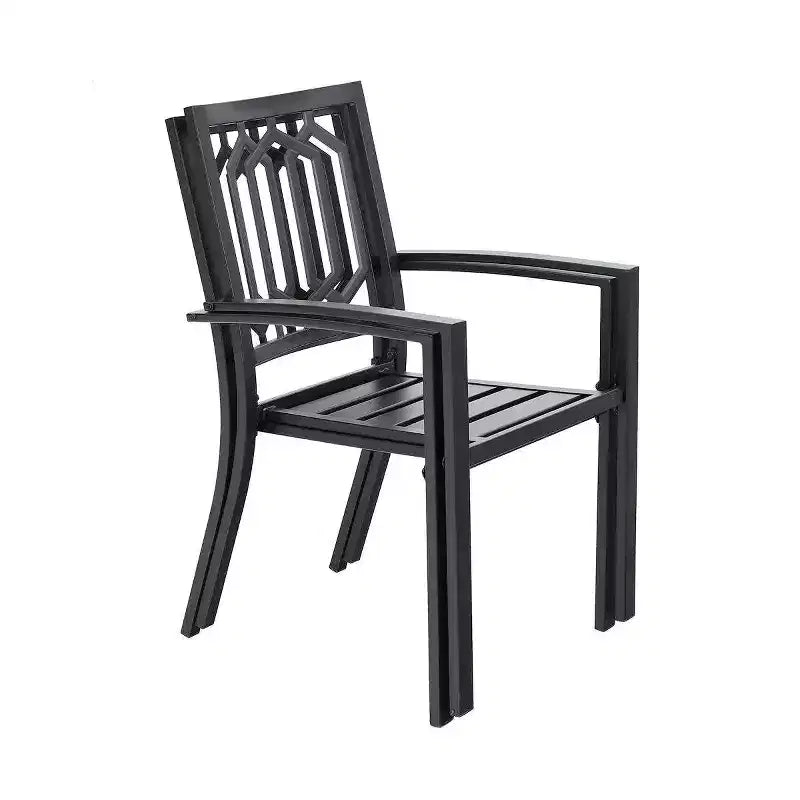 3pc Metal Table & Chairs - Black - Captiva Designs: Powder-Coated Steel Bistro Set, Weather-Resistant