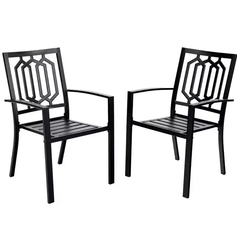 3pc Metal Table & Chairs - Black - Captiva Designs: Powder-Coated Steel Bistro Set, Weather-Resistant