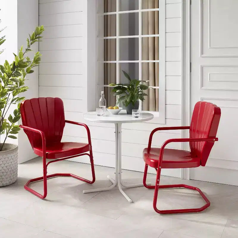 Ridgeland 3pc Outdoor Bistro Set with Table & 2 Chairs - Red - Crosley