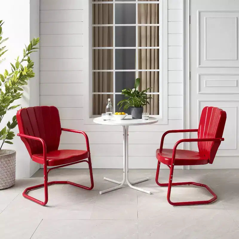 Ridgeland 3pc Outdoor Bistro Set with Table & 2 Chairs - Red - Crosley