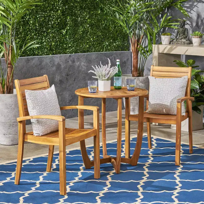 Westbridge 3pc Acacia Wood Bistro Set - Teak - Christopher Knight Home: Weather-Resistant, Galvanized Steel Hardware