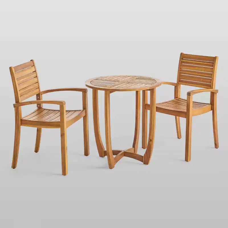 Westbridge 3pc Acacia Wood Bistro Set - Teak - Christopher Knight Home: Weather-Resistant, Galvanized Steel Hardware
