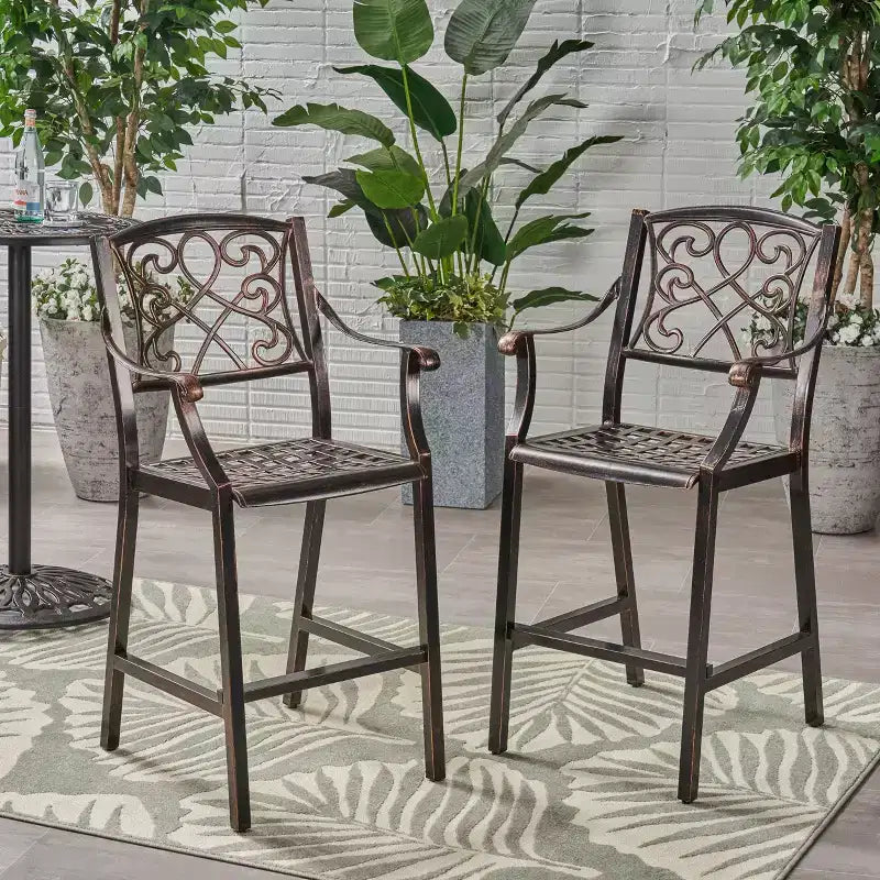 2pk Waterbury Aluminum Patio Barstools Copper - Christopher Knight Home: Traditional Scroll Design, Weather-Resistant