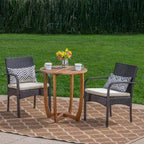 Lindy 3pc Acacia Wood and Wicker Bistro Set - Teak/Cream - Christopher Knight Home: Outdoor Furniture with Padded Chairs & Round Table