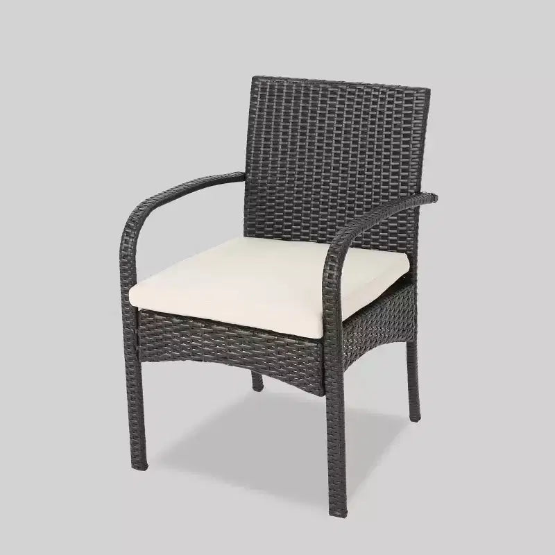 Lindy 3pc Acacia Wood and Wicker Bistro Set - Teak/Cream - Christopher Knight Home: Outdoor Furniture with Padded Chairs & Round Table