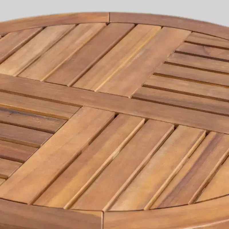 Lindy 3pc Acacia Wood and Wicker Bistro Set - Teak/Cream - Christopher Knight Home: Outdoor Furniture with Padded Chairs & Round Table