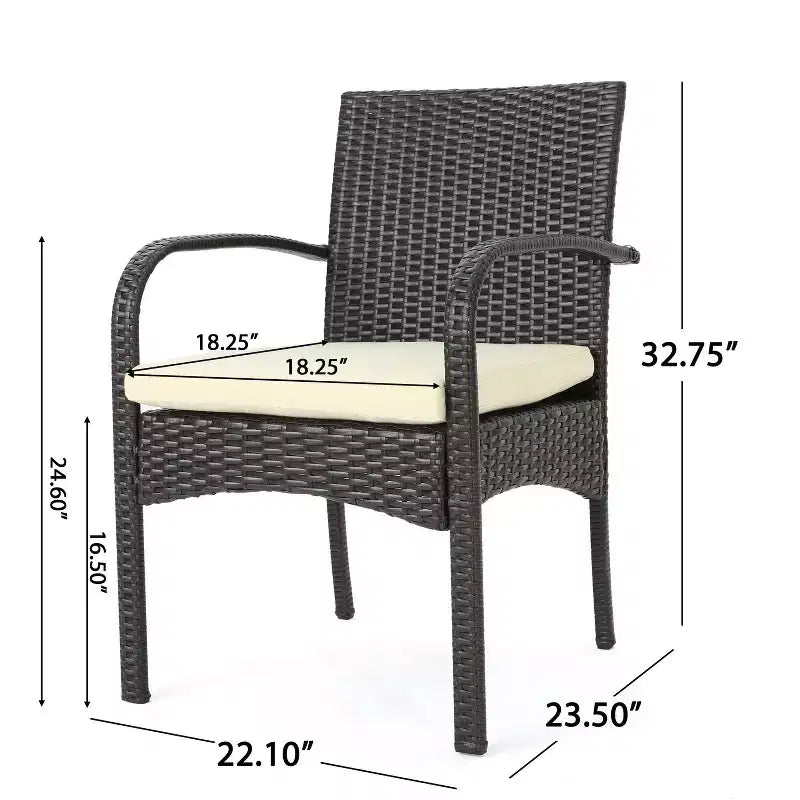Lindy 3pc Acacia Wood and Wicker Bistro Set - Teak/Cream - Christopher Knight Home: Outdoor Furniture with Padded Chairs & Round Table